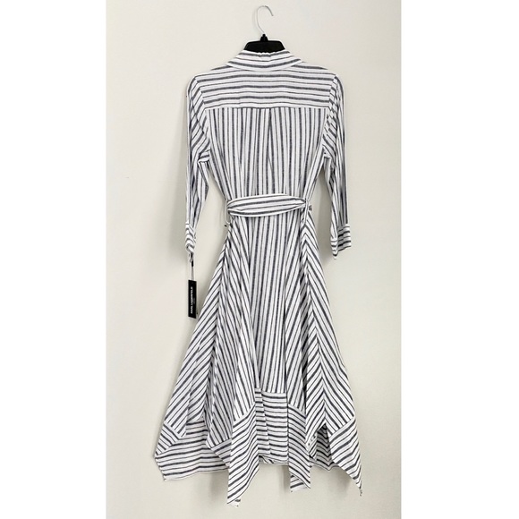KARL LAGERFELD Striped Asymmetric Shirt Dress In Soft White NWT - Picture 3 of 13